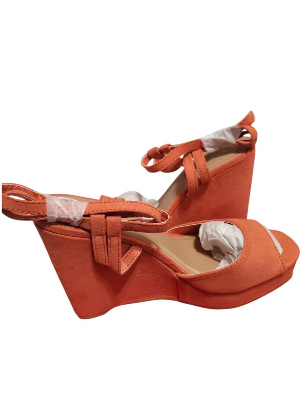 Qupid Shoe Strappy Wedge Sandals Open Toe Ash Coral Size 8 - Picture 4 of 11